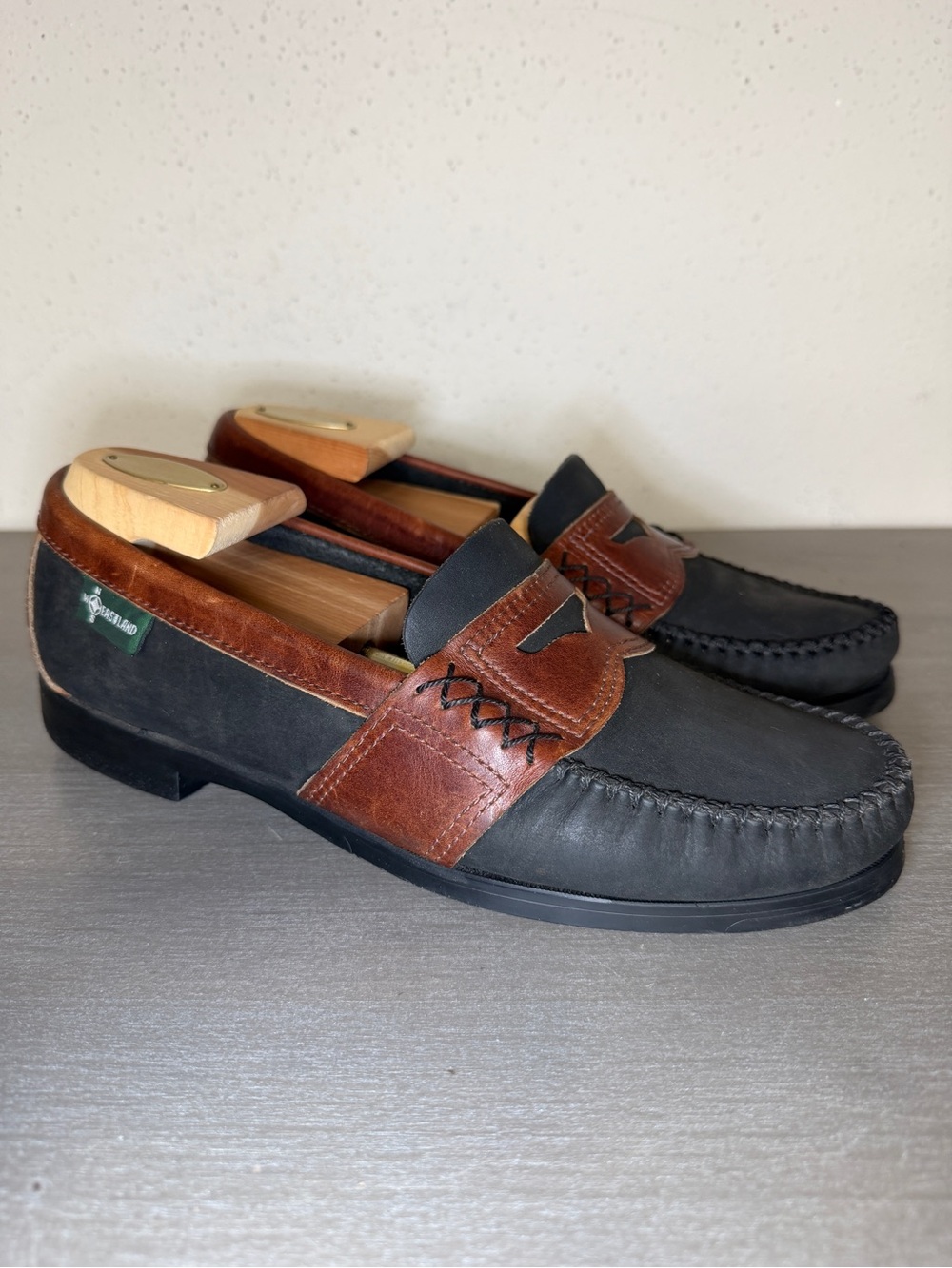 Eastland VTG Men's 8.5D Bro & Black Two-Tone Leather Boat Shoes Made Maine USA
